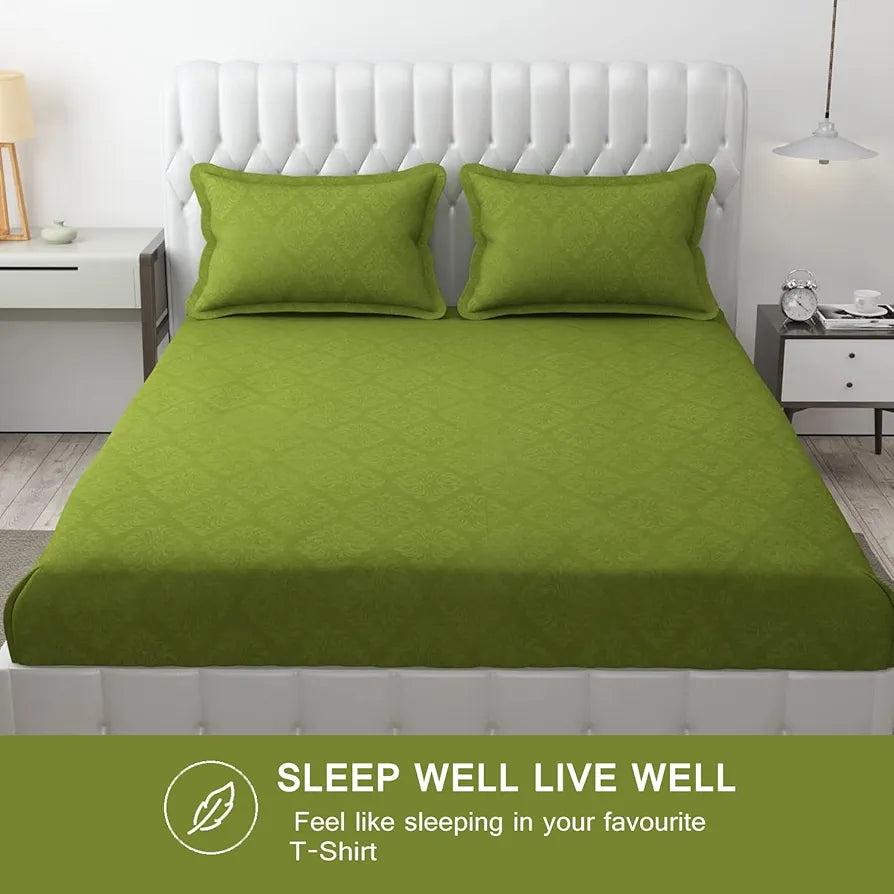 Fresh From Loom King Size Microfiber Bedsheet Set-Rotary With 2 Pillow Covers 144 TC Corn Green Damas