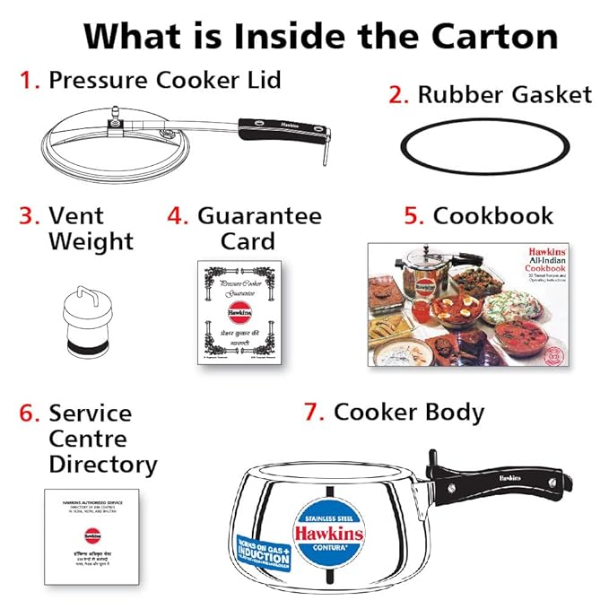 Hawkins Stainless Steel Contura Induction Compatible Inner Lid Pressure Cooker 5 Litre, Silver