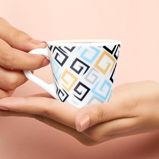 Larah by Borosil Novelty Series Ember Opalware Mug | Set of 6 Tea/coffee Mugs | 110 Ml Each