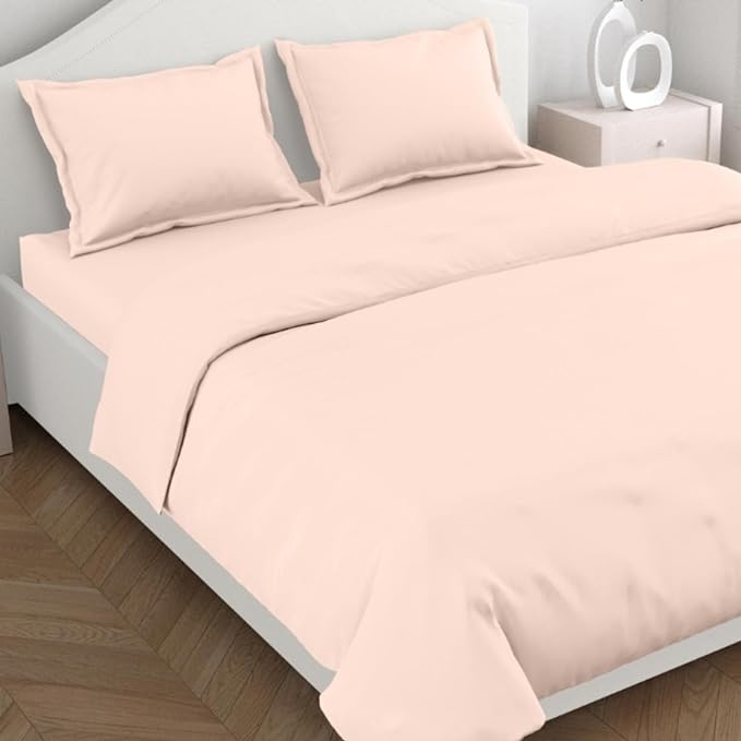 Haus & kinder Cotton Plain Solid Bedsheet for King Size 2 Pillow Covers | Colour Blush
