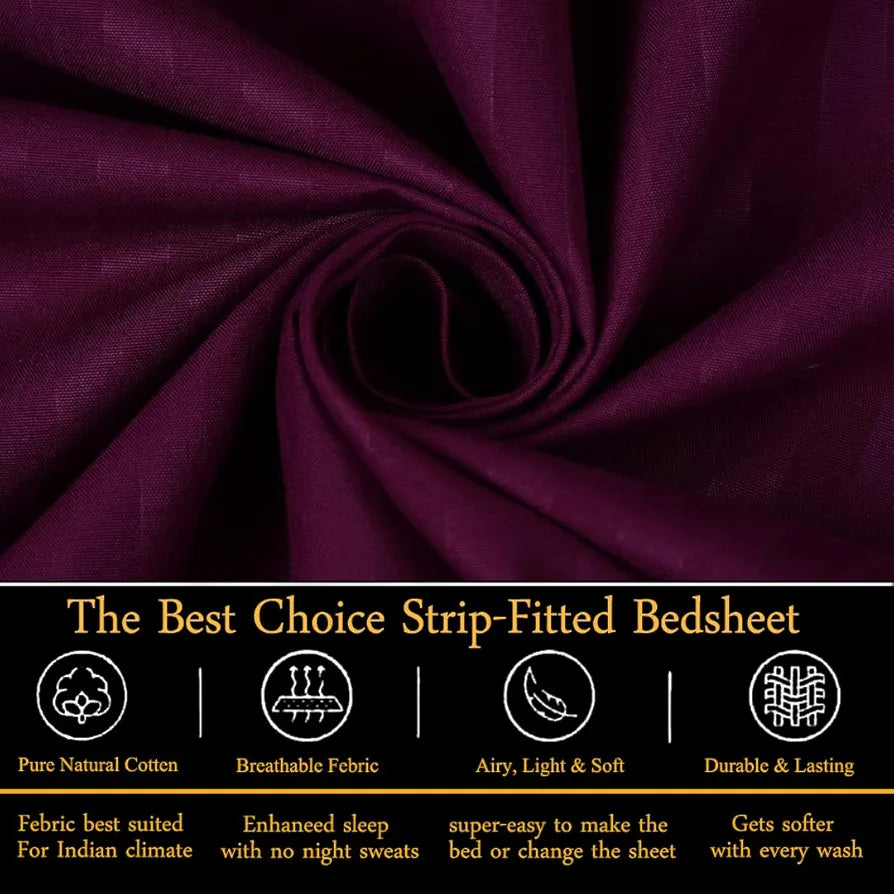 Fresh From Loom 240 TC Satin Striped Elastic Fitted Bed Sheets King Size Bed with Two Pillow Cover Wine