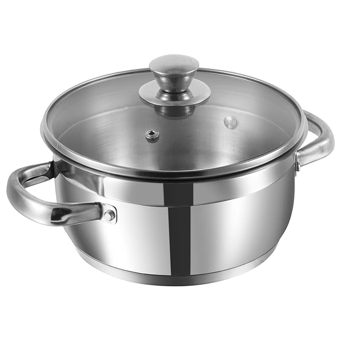 Vinod Two Tone Stainless Steel Saucepot with Glass Lid 4 Litre, 22cm (6.2mm Thick Base) | Triply Saucepot, Sturdy Riveted Handle
