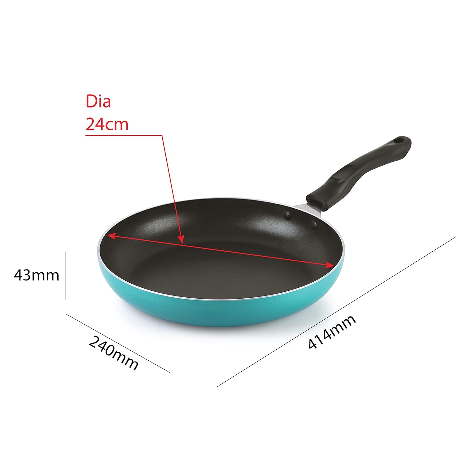 Cello Non Stick Fry Pan Induction Base with Detachable Handle, 24cm, Green | Cookware with Non Stick Coating