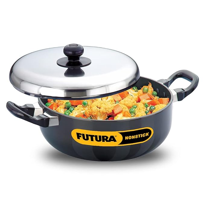 Hawkins Futura Nonstick All Purpose Pan 3L, 22 cm, 3.25 mm with SS Lid (Black)