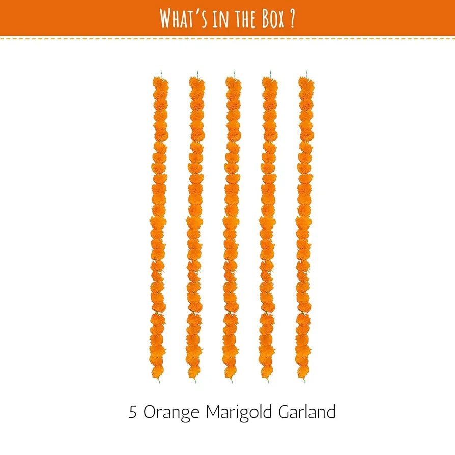 Artificial Marigold Flowers For Decoration Garland 5 Feet Long 5 Pcs 152.40 CM Orange