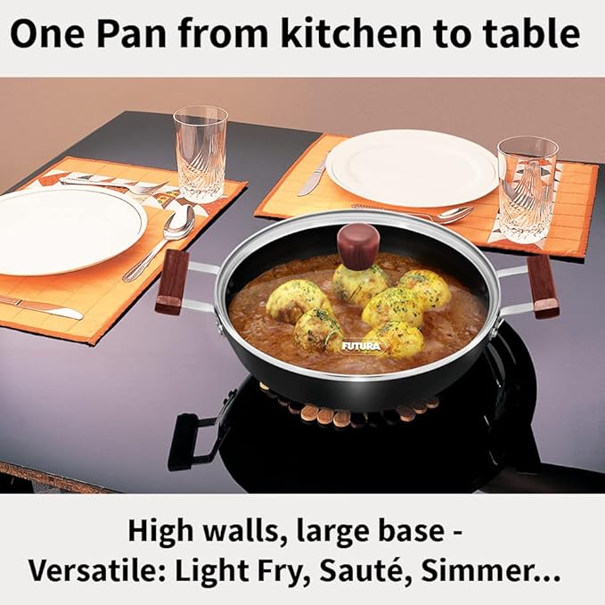 Hawkins Futura 3 Litre Cook n Serve Frying Pan, Non Stick Frying Pan with Glass Lid