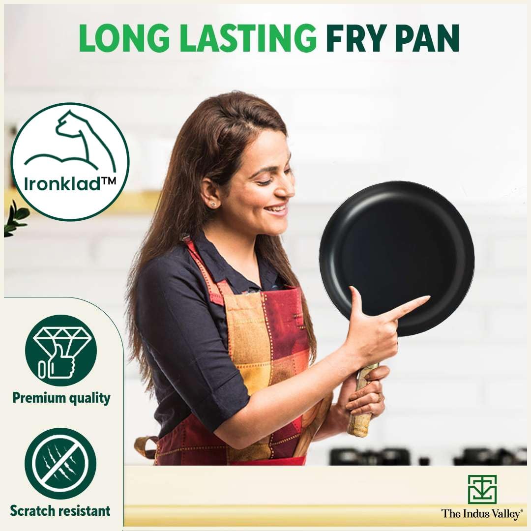 The Indus Valley Pre-Seasoned Iron Fry Pan with Wooden Handle