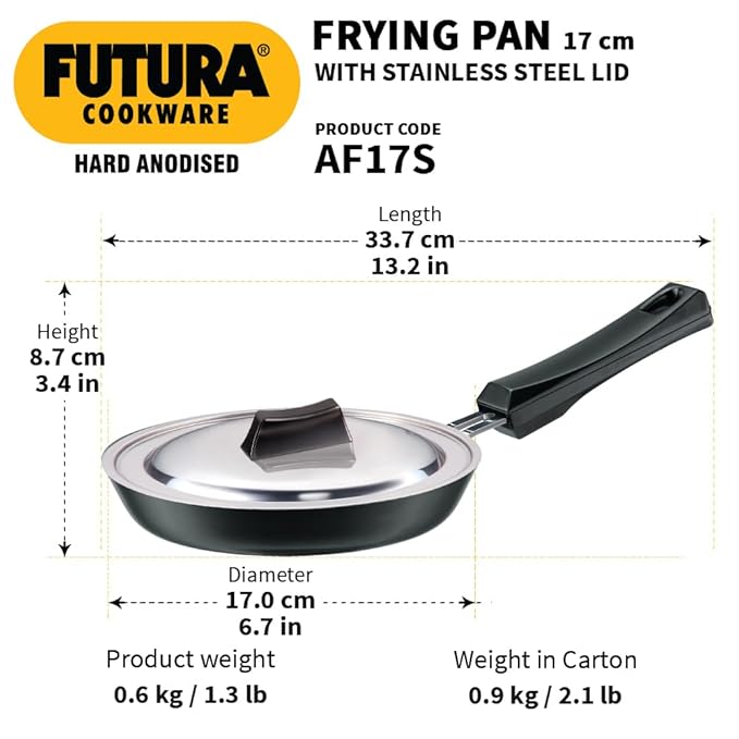 Hawkins Futura 17 cm Frying Pan Hard Anodised Fry Pan with Stainless Steel Lid
