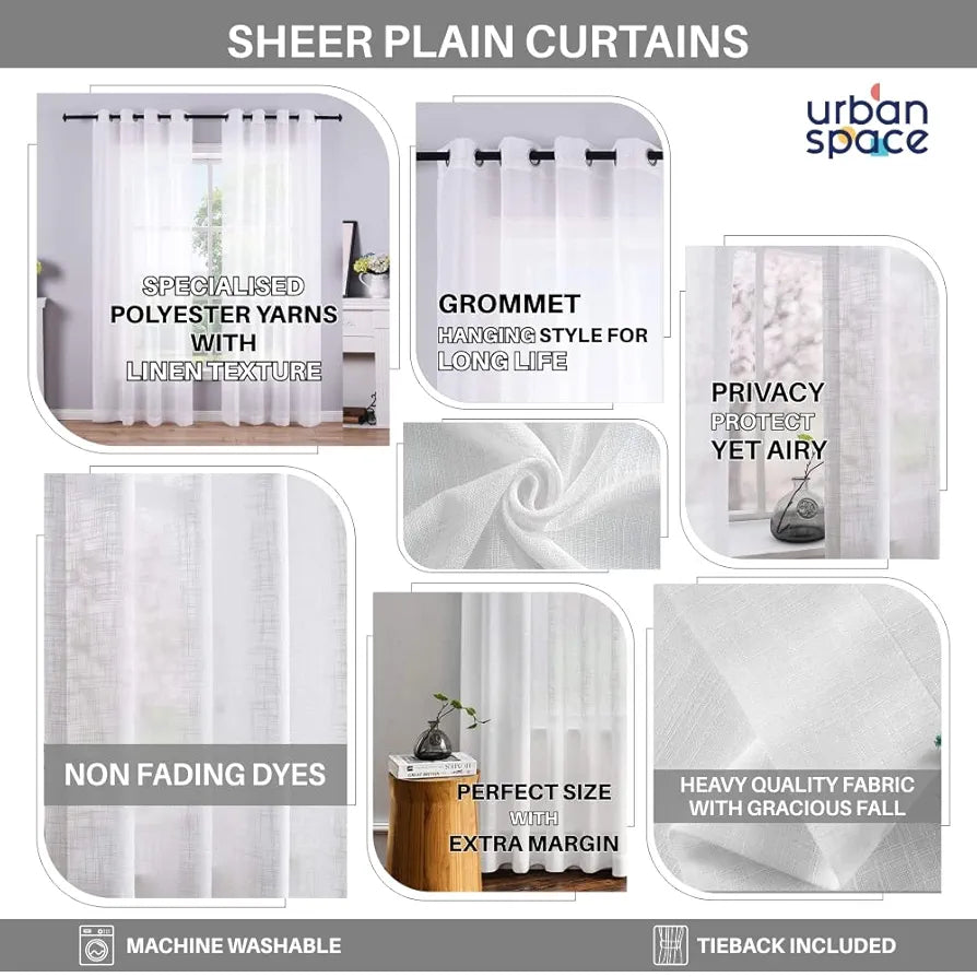 Urban Space Linen Textured Sheer Curtain for Door Room Darkening Curtain with Tieback and Eyelet Hanging Style Set of 2 Decorative Curtains Taupe
