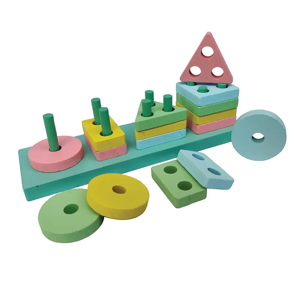 KIDS KINDLY Wooden Geometric Shape Sorter for Kids, Four Column Set - 16 Blocks, Birthday Gifts for Boys & Girls, Age 2+