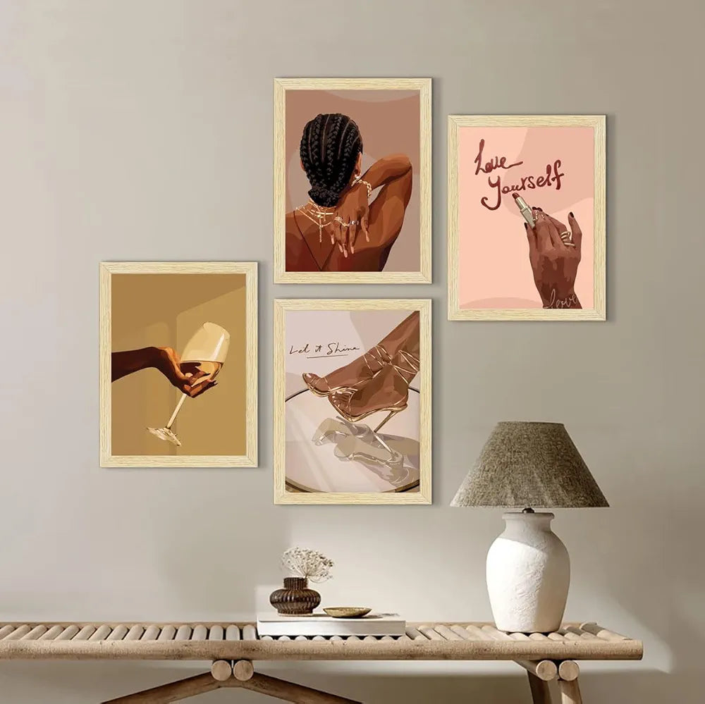 ArtX Paper Women Fashion Fashion-SO4-02 Art Paintings with Frames Multicolor Set of 4