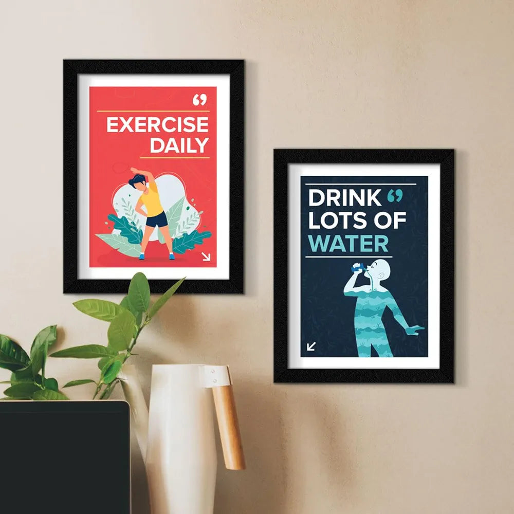 ArtX Paper Big Health Quotes Wall Frame Art PaintingAXF00117-MOT Set of 4