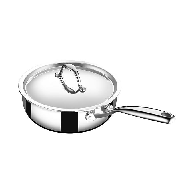 Stahl Artisan Triply Stainless Steel Saute Fry Pan With Lid | Induction Pan | Multi Pan | Stir Fry Pan | 1.8 L | 20 Cm