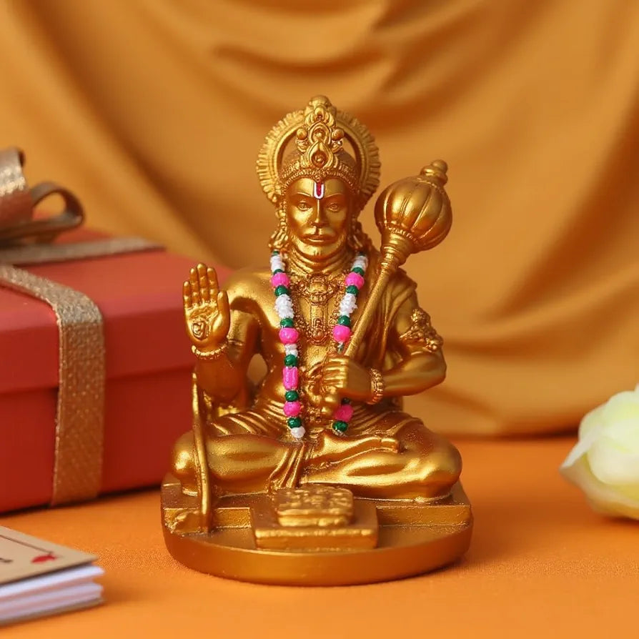 Unovate Resin Hanuman Idol for Car Dashboard Gold 10 Cm,8 Cm