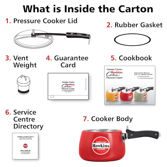 Hawkins Contura Aluminium Inner Lid 3 Litre Pressure Cooker Ceramic Coated Handi Cooker Tomato Red