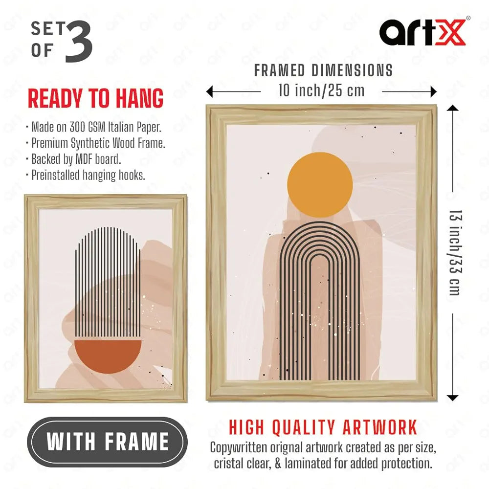 ArtX Paper Abstract Boho Wall Painting Multicolor Bohemian Set of 3