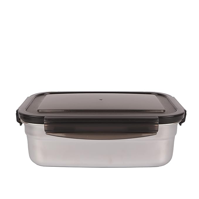 Femora Lunch Box High Steel Rectangle Heavy Duty Airtight Leakproof Unbreakable Storage Container With Lock Lid | 850 Ml | Set of 2