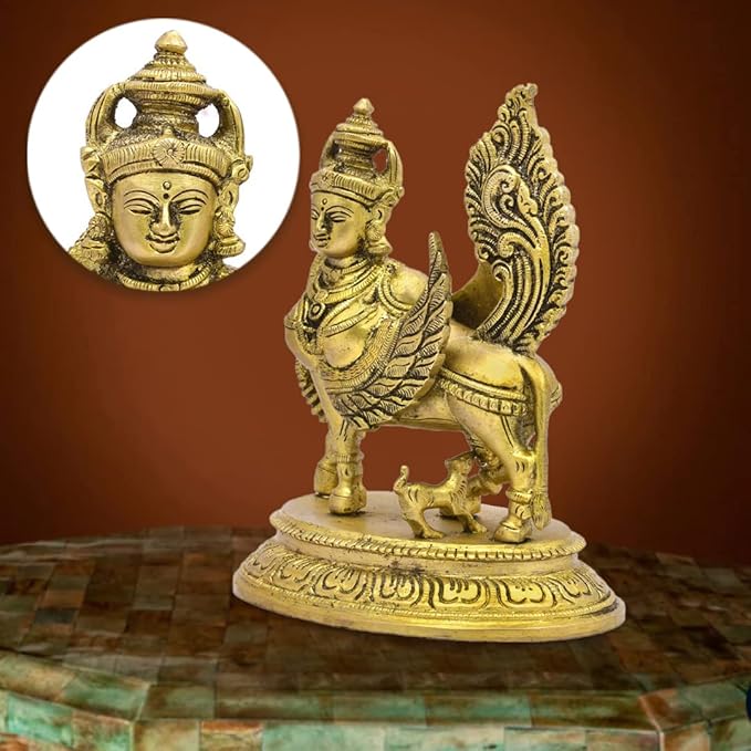 The Advitya Brass Holy Kamdhenu Standing Idol Cow Nandi Murti for Blessings at Home & Office Pooja and Show Piece for Home Decor