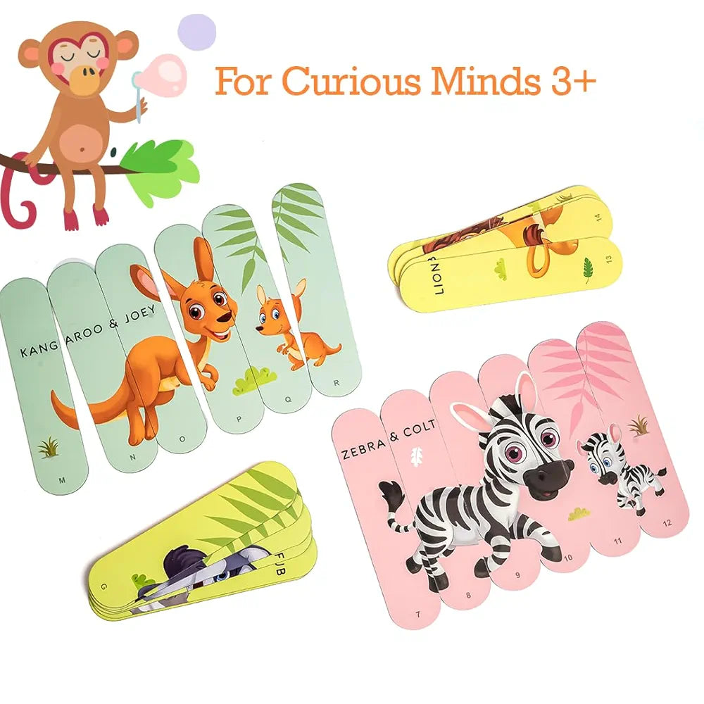 THE BOOK TREE Animals & Their Babies Stick Puzzle | 24pcs Double-Sided Cardboard Puzzles | 8 Animal & Their Puzzles for Learning & Play | Enhances Focus & Creativity | Ideal for Ages 3+