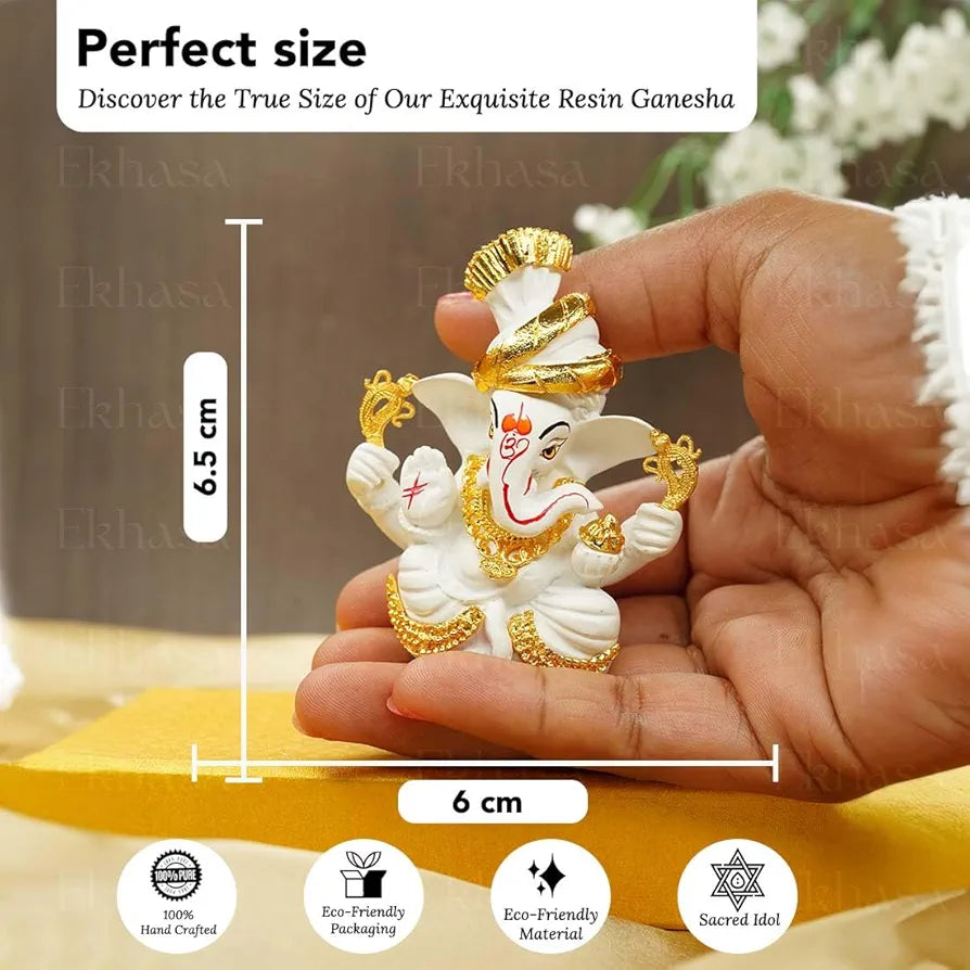 Ekhasa Resin Ganesh Idol for Car Dashboard White 3