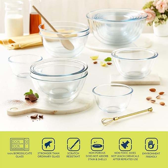 Borosil 350 ml Serving & Mixing Borosilicate Glass Bowl | Multipurpose Round Bowl for Kitchen & Dinning