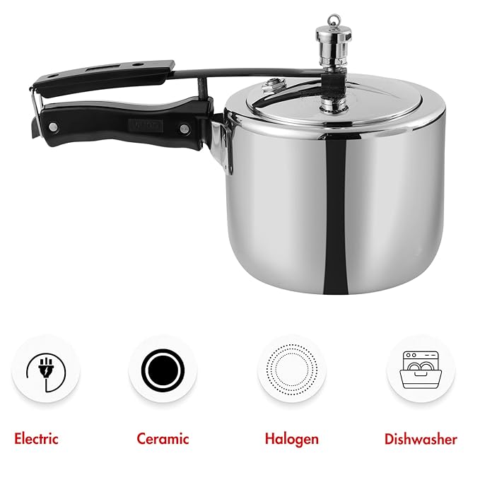 Vinod Straight Platinum Triply Stainless Steel Inner Lid Pressure Cooker - 3 Litres | SAS Bottom | Induction Ready