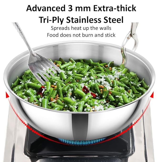Hawkins 4 Litre Metro Kadhai Triply Stainless Steel Induction Tasla Silver