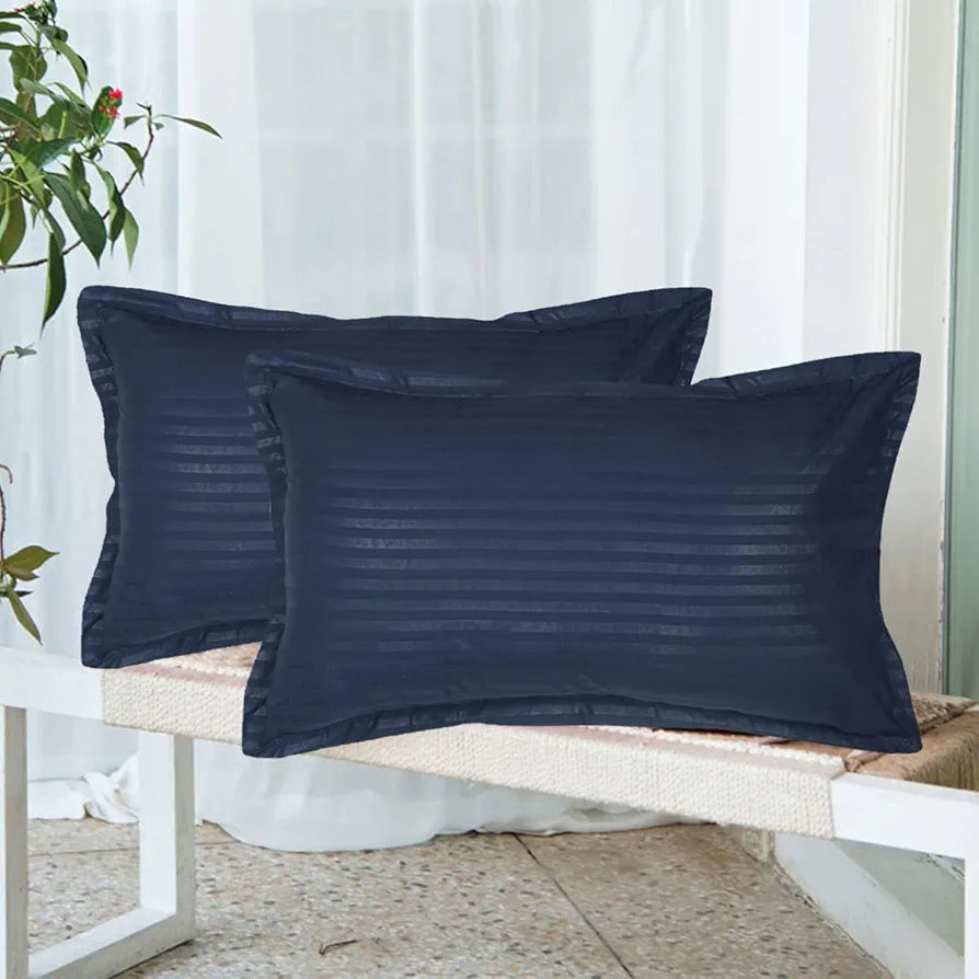 Cloth Fusion Glace Cotton Pillow Cover Set of 2 with Envelope Closure Soft Pillow Navy Blue