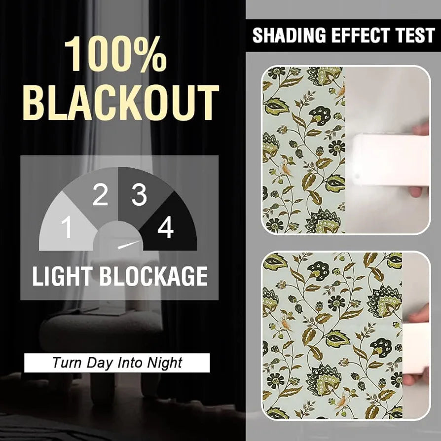 Cloth Fusion Blackout Printed Premium Door Curtains 7 Feet Long Set of 2 Green Flower
