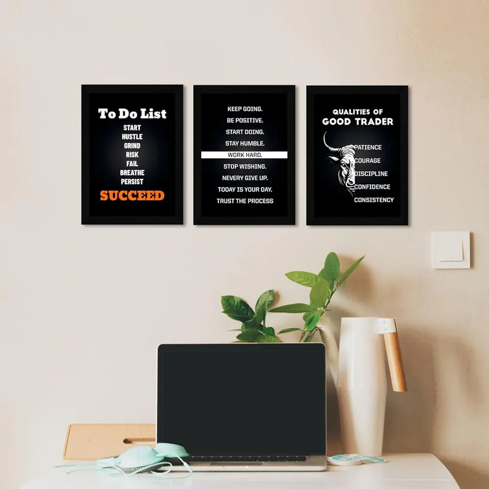 ArtX Paper Stock Market Trading Motivational Quotes Wall Frames Set of 3