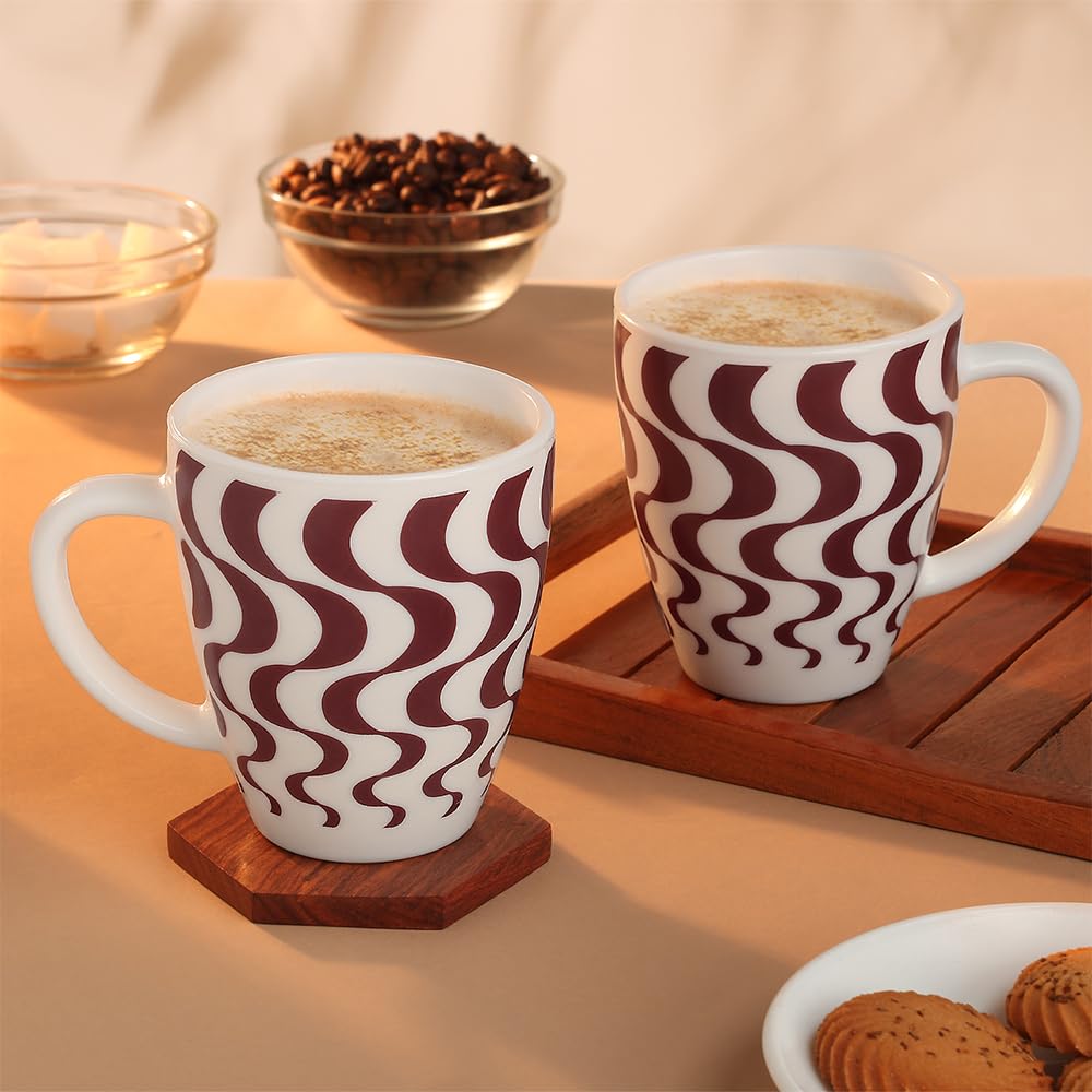 Larah by Borosil Waves Brown 390 Ml Mug | Set of 2