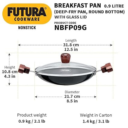 Hawkins Futura 0.9 Litre Breakfast Pan with Glass Lid Nonstick Cookware