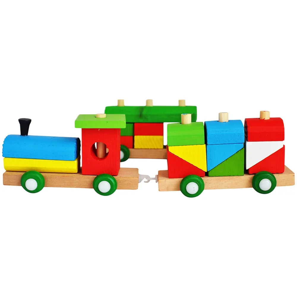 Trinkets & More - Shape Sorter Train  Geometric Shapes Wooden Puzzle Stacking Toy Early Educational Toys Toddlers Kids 3 + Years