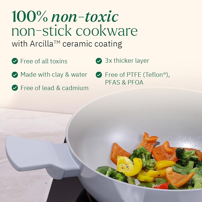 Ember Cookware Arcilla Ceramic Non Stick Kadai 24cm | Glass Lid | Matching Handles | Florence Series | Terracotta