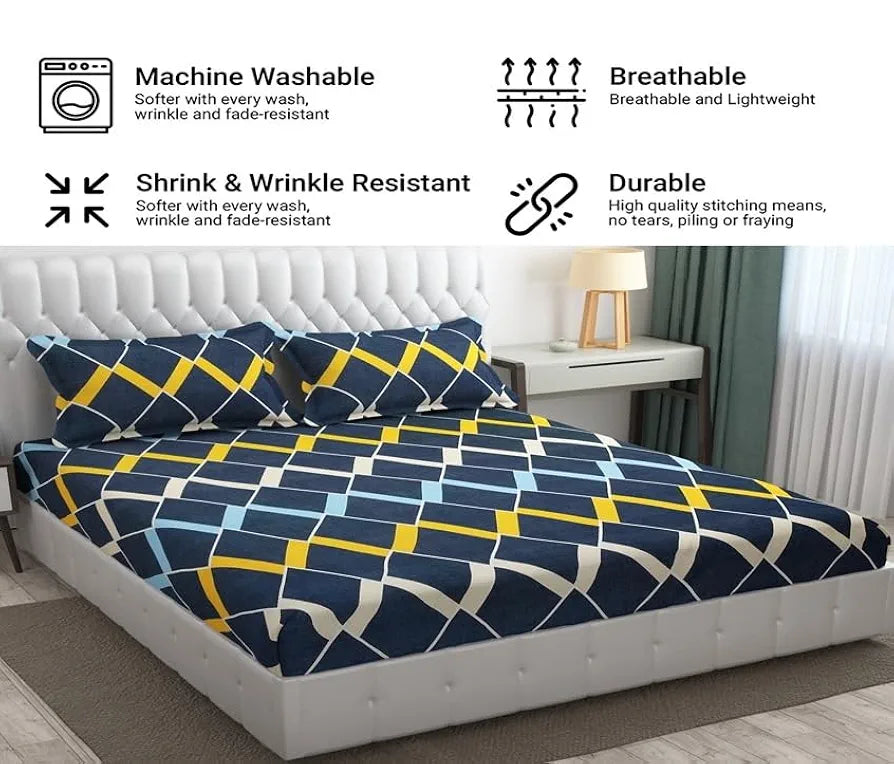 Fresh From Loom Microfiber King Size Double Printed Bedsheet Bed Sheets with 2 Pillow Covers 144 TC Slate Grey