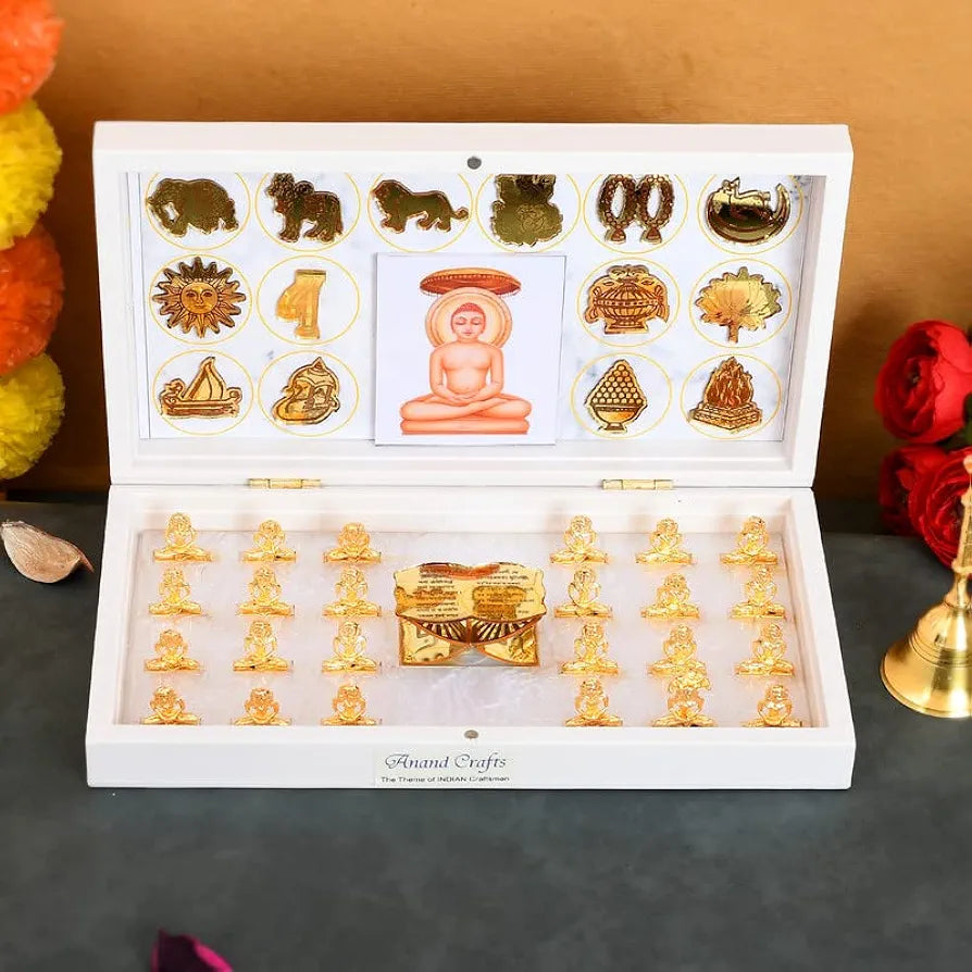 Jaipur Ace Bhagwan Mahaveer Swami Ji Jain Gold Plated Charan Paduka Yantra With Wooden Box