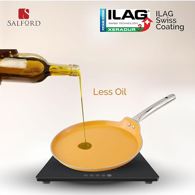 Salford Forged Ceramic Non-stick Tava With Tubular Ss Handle | Induction & Gas Ready | Mustard Yellow - 280mm