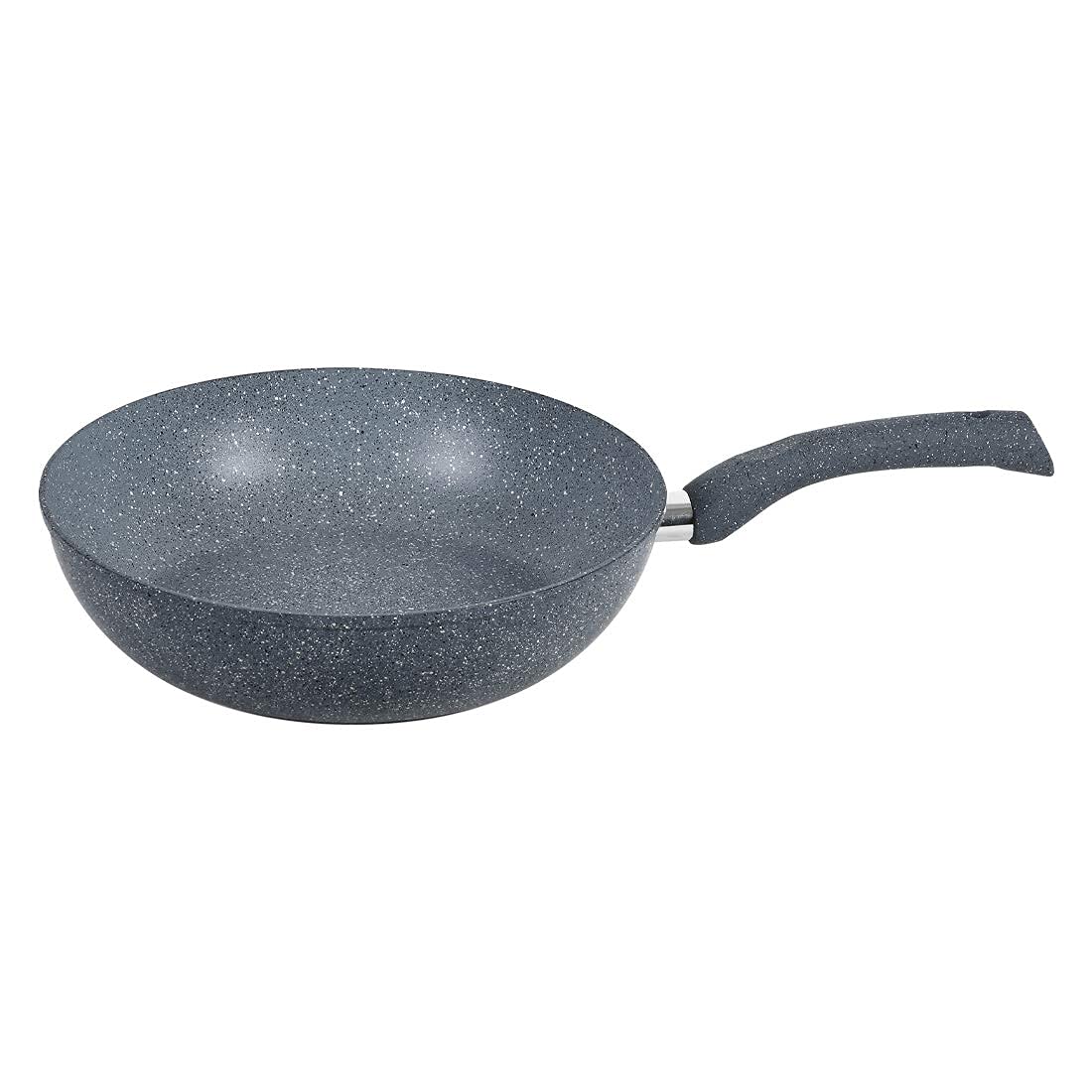 Wonderchef Granite 26cm Non-Stick Wok | Glass Lid | Induction Bottom | Soft-Touch Handles | Virgin Aluminium