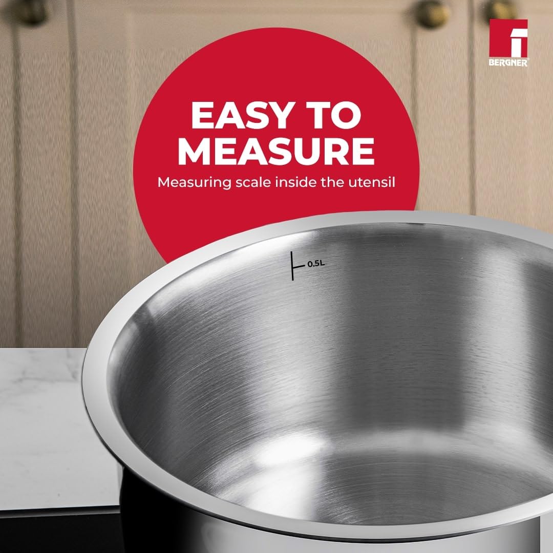 Bergner Tripro Triply Stainless Steel 14cm Saucepan With Stainless Steel Lid | 1.2 L Sauce Pan