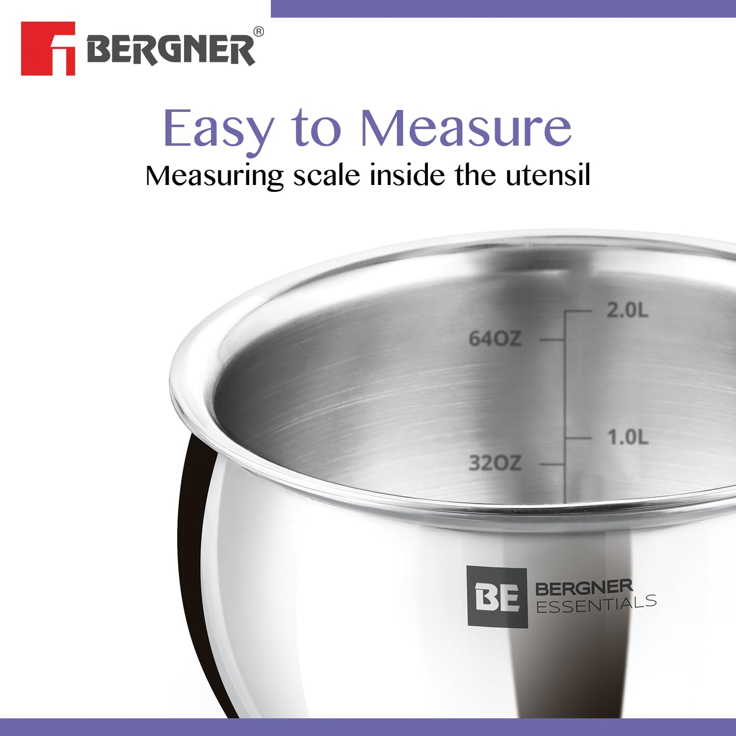 Bergner BE Bergner Essentials Tri-Ply Stainless Steel 20 cm Rice Handi with Lid