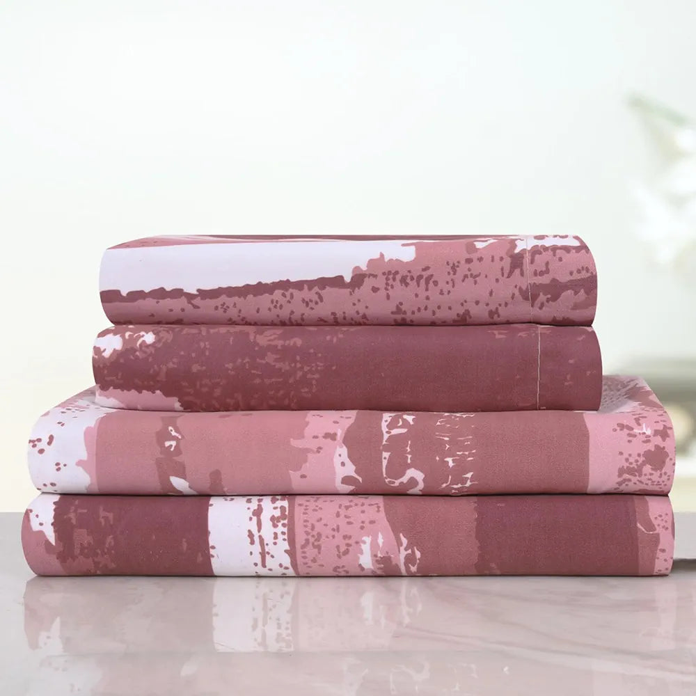 Cloth Fusion 186tc Glace Cotton Elastic Fitted Bedsheet for Double Bed King Size with 2 Pillow Covers Rosewater Stripes