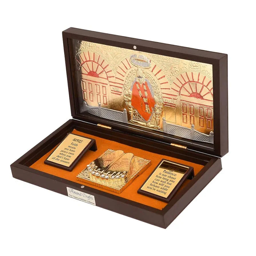 Jaipur Ace Shirdi Sai Baba Gold Plated Charan Paduka Yantra With Wooden Box