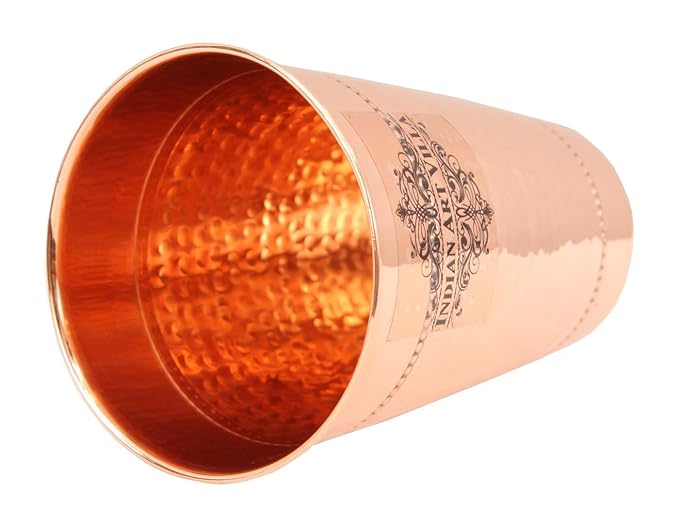 Indian Art Villa Copper Hammered Glass Tumbler Goblet Cup