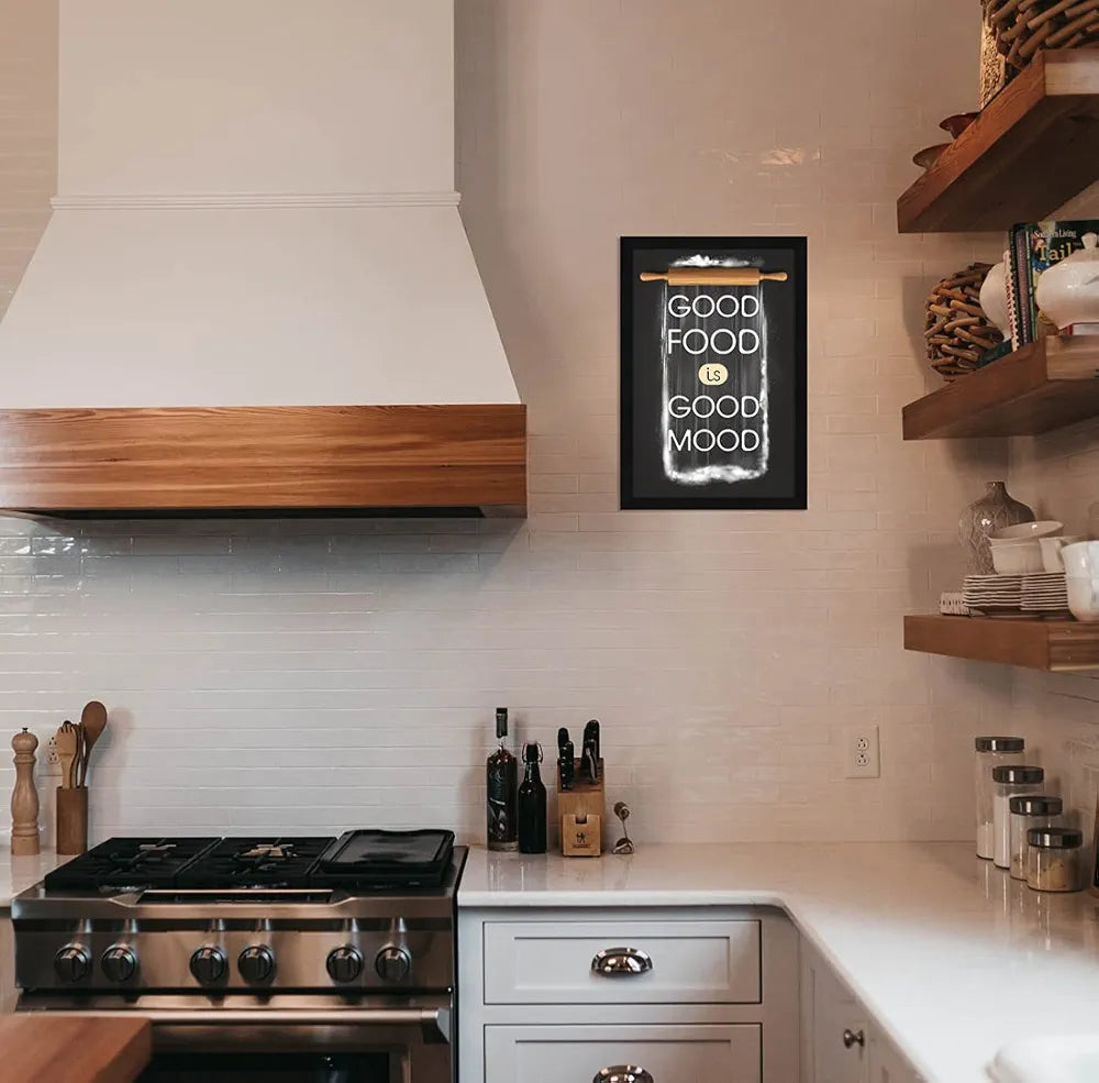 ArtX Paper Good Food Good Mood Motivational Quote Framed Wall Art Painting