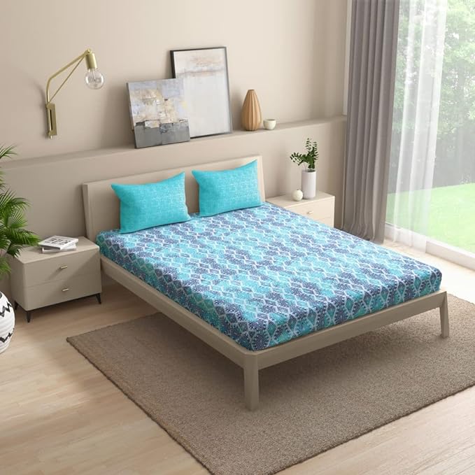Wakefit Bedsheet For King Size Bedsheet King Size Bed Cotton 2 Pillow Covers Blue Colour