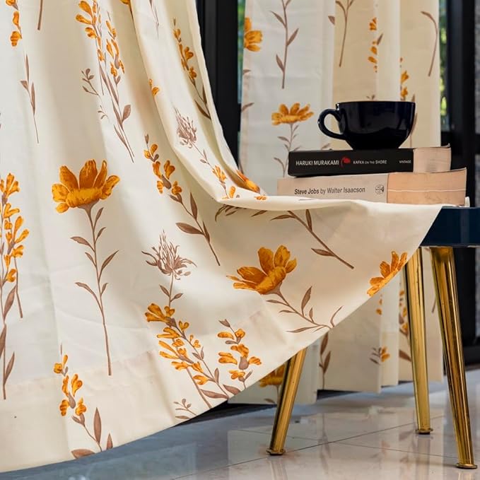 Urban Space Cotton Curtains for Door Set of 2 Orchid Blooms - Yellow