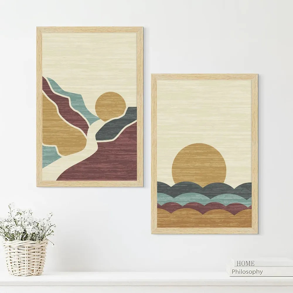 ArtX Paper Boho Aesthetic Wall Decor Paintings with Frame Set Of 2