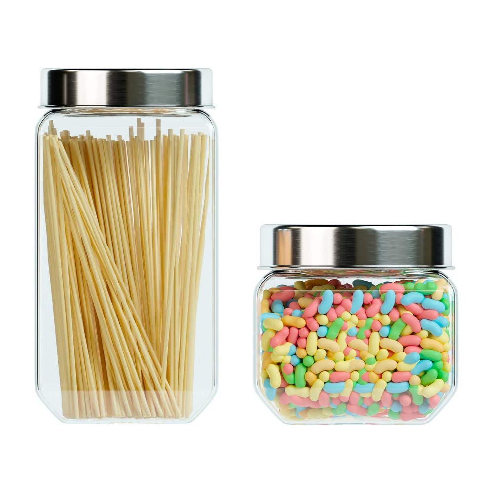 Femora Kitchen Storage Jars Transperent Glass With Steel Lid Air Tight Jar | 850 Ml | 2000 Ml | Set of 2