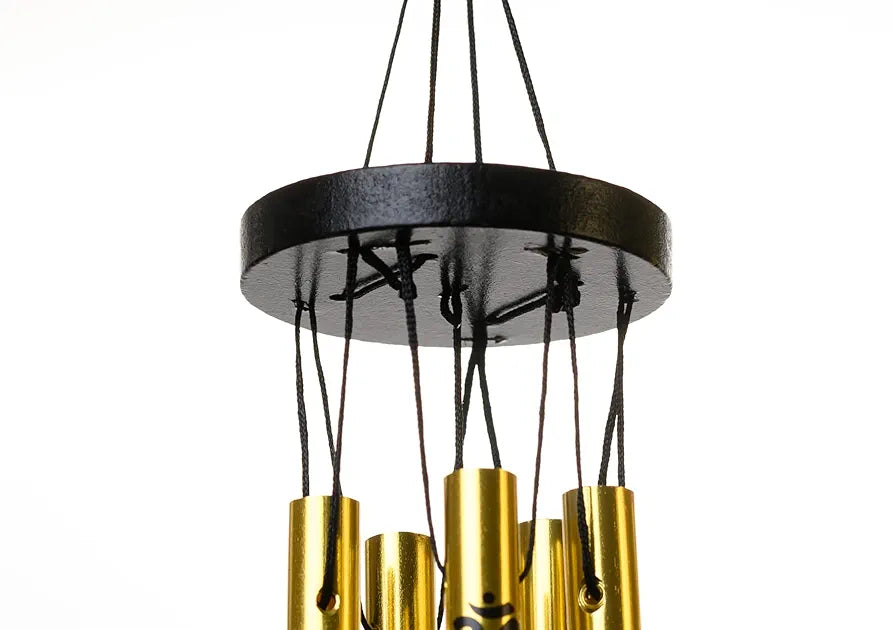 Tej Gifts Feng Shui Metal Wind Chime with Om Printed 5 Pipes Silver Medium