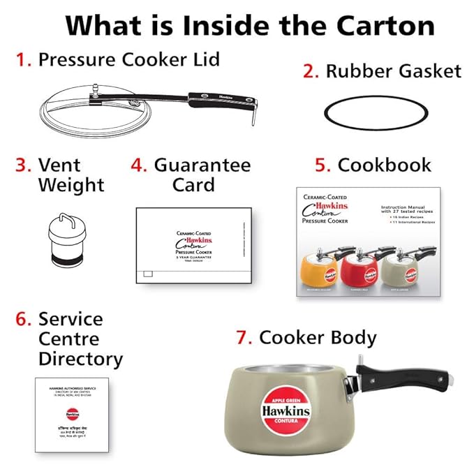 Hawkins 3 Litre Contura Pressure Cooker Ceramic Coated Handi Inner Lid Cooker Apple Green